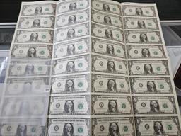 Series 1985 Uncut Sheet of One Dollar Federal Reserve Notes