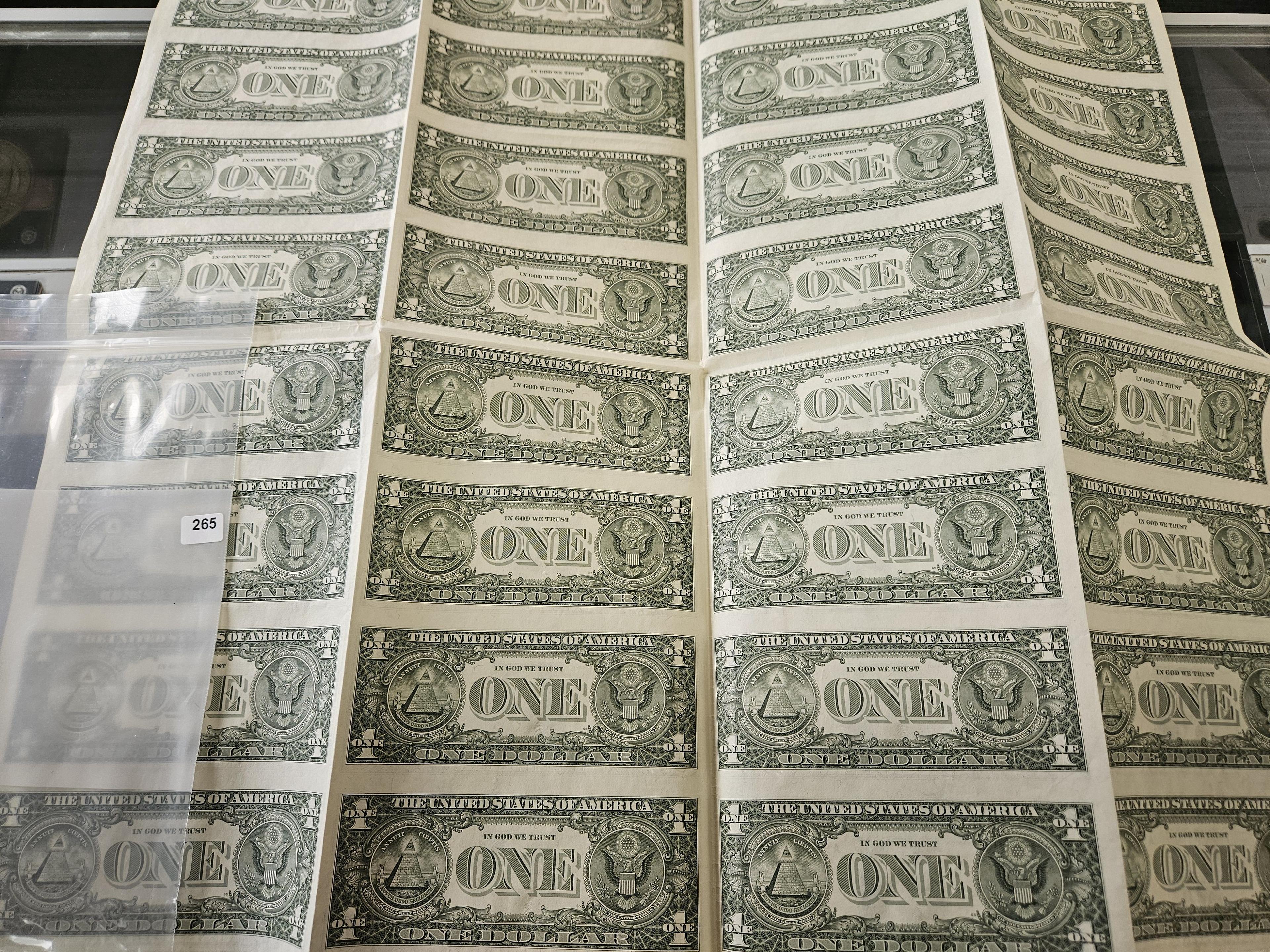 Series 1985 Uncut Sheet of One Dollar Federal Reserve Notes