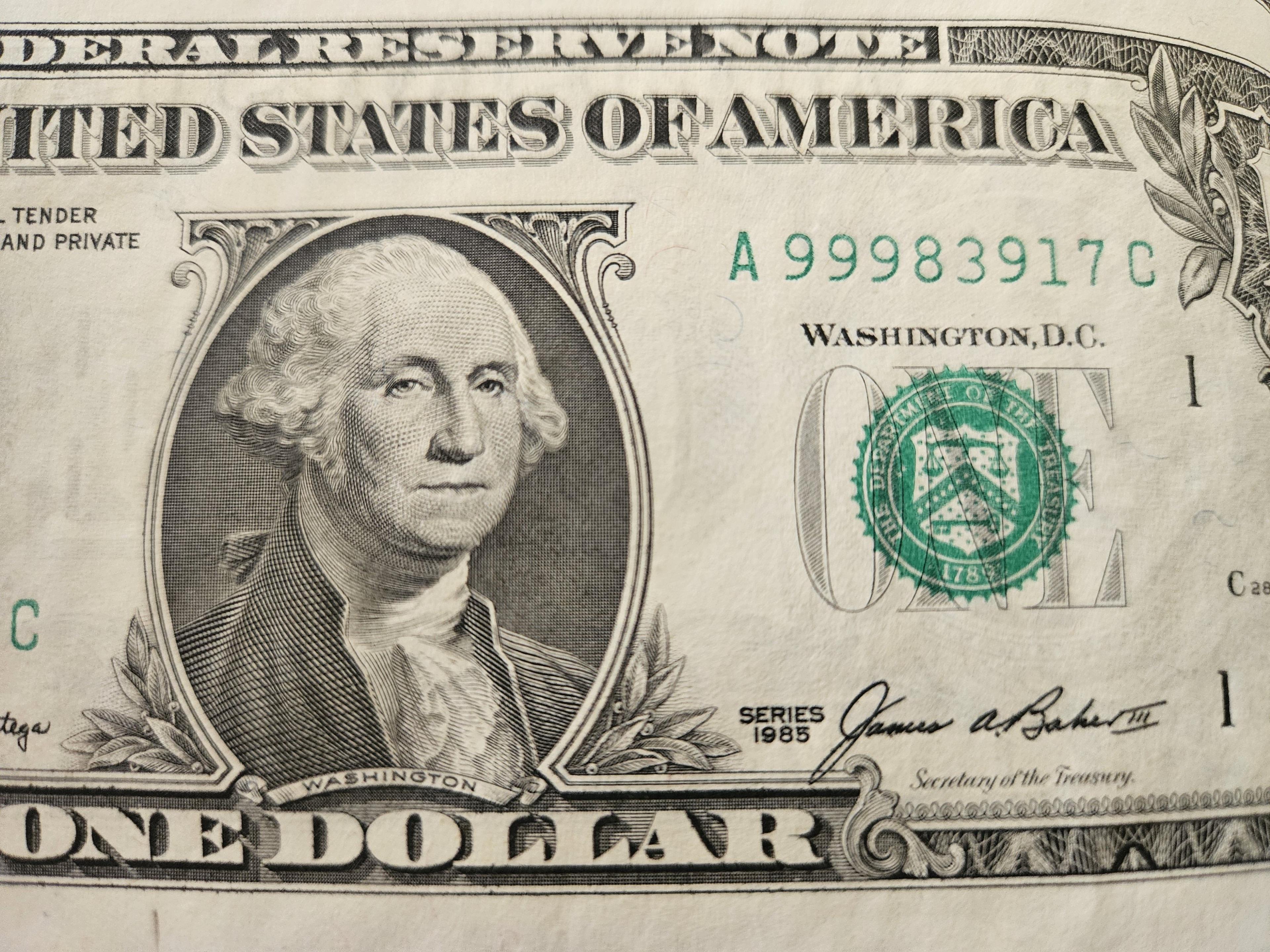 Series 1985 Uncut Sheet of One Dollar Federal Reserve Notes