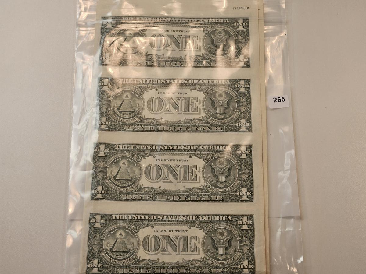 Series 1985 Uncut Sheet of One Dollar Federal Reserve Notes