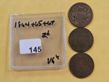 1864, 1865 and 1867 Two Cent Pieces