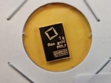 GOLD! Valcambi One Gram .9999 fine Gold Bar