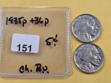 1935 and 1936 Buffalo Nickels