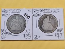 Two Circulated Seated Liberty Silver Half Dollars
