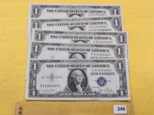 Five Consecutive Crisp Uncirculated Series 1935-D One Dollar Silver Certificates