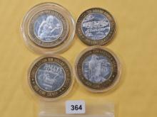 Four Mixed Ten Dollar .999 Fine Silver center Casino Gaming Tokens