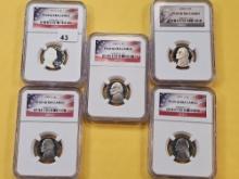 Five NGC Graded Jefferson Nickels in Proof 69 Ultra Caneo