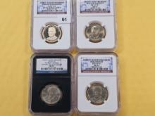 Four NGC Graded Presidential Dollars