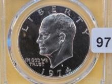 PCGS 1974-S Eisenhower Silver Dollar in Proof 69 Deep Cameo