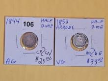 1844 and 1853 Seated Liberty Half Dimes