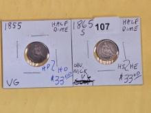 1855 and 1856-S Seated Liberty Half Dimes