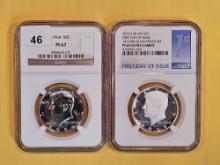 Two NGC-graded, Silver, Proof, Kennedy Half Dollars