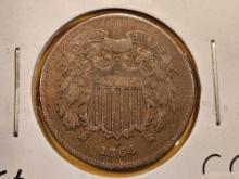 1864 Two Cent piece in Very Fine plus