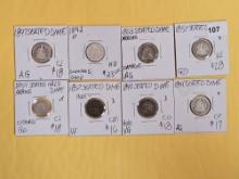 Eight mixed silver Seated Liberty Dimes
