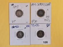 Four better Seated Liberty Dimes