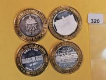 Four Gem Proof Ten Dollar .999 fine Silver Center Casino Gaming Tokens