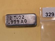 Two Troy ounce .999 fine silver bar