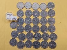 Thirty-three Canadian Quarters
