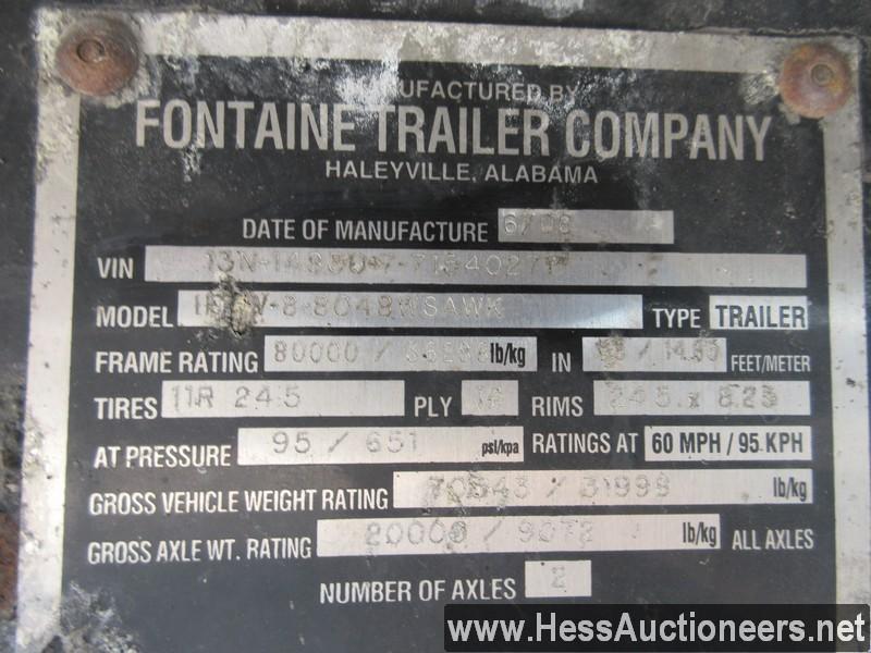 2007 FONTAINE 48' X 102&quot; W FLATBED TRAILER, CRACK IN FRAME NEAR 5TH WHEEL PLATE, NO BRAKES, 800