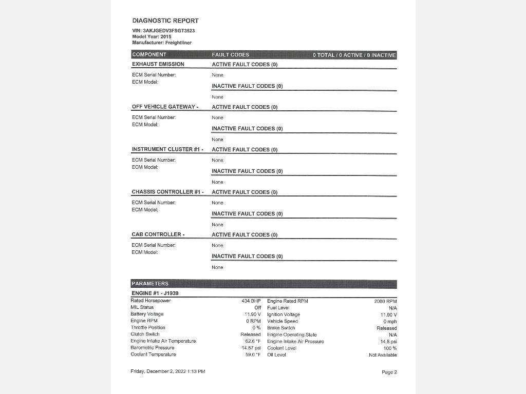 2015 FREIGHTLINER CASCADIA T/A DAYCAB, HESS REPORT IN PHOTOS, 543668 MILES