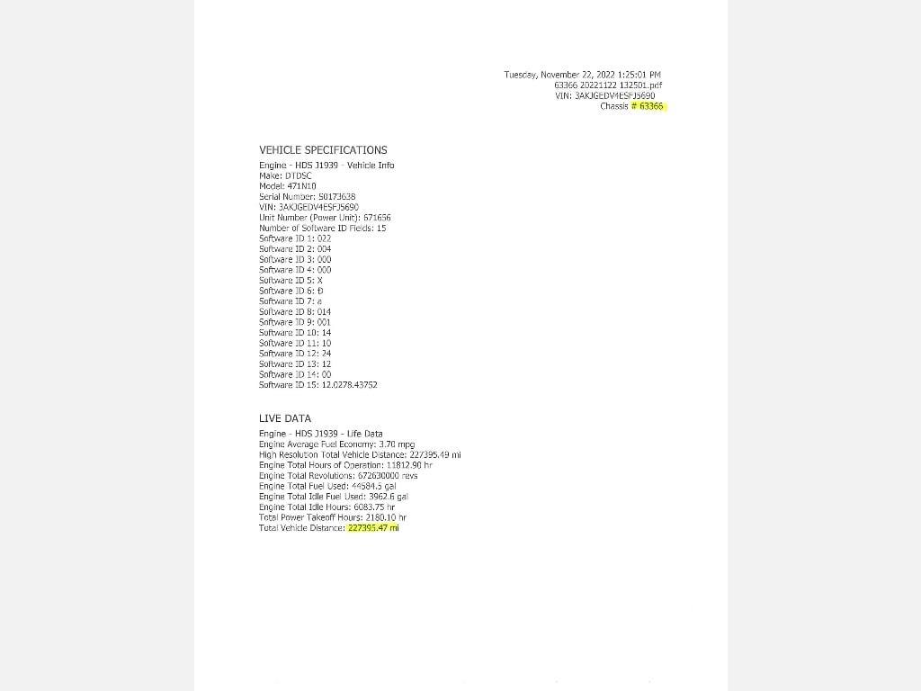 2014 FREIGHTLINER CASCADIA T/A DAYCAB, HESS REPORT IN PHOTOS, 227395 MILES
