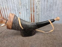 Scrimshawed Powder Horn On Stand
