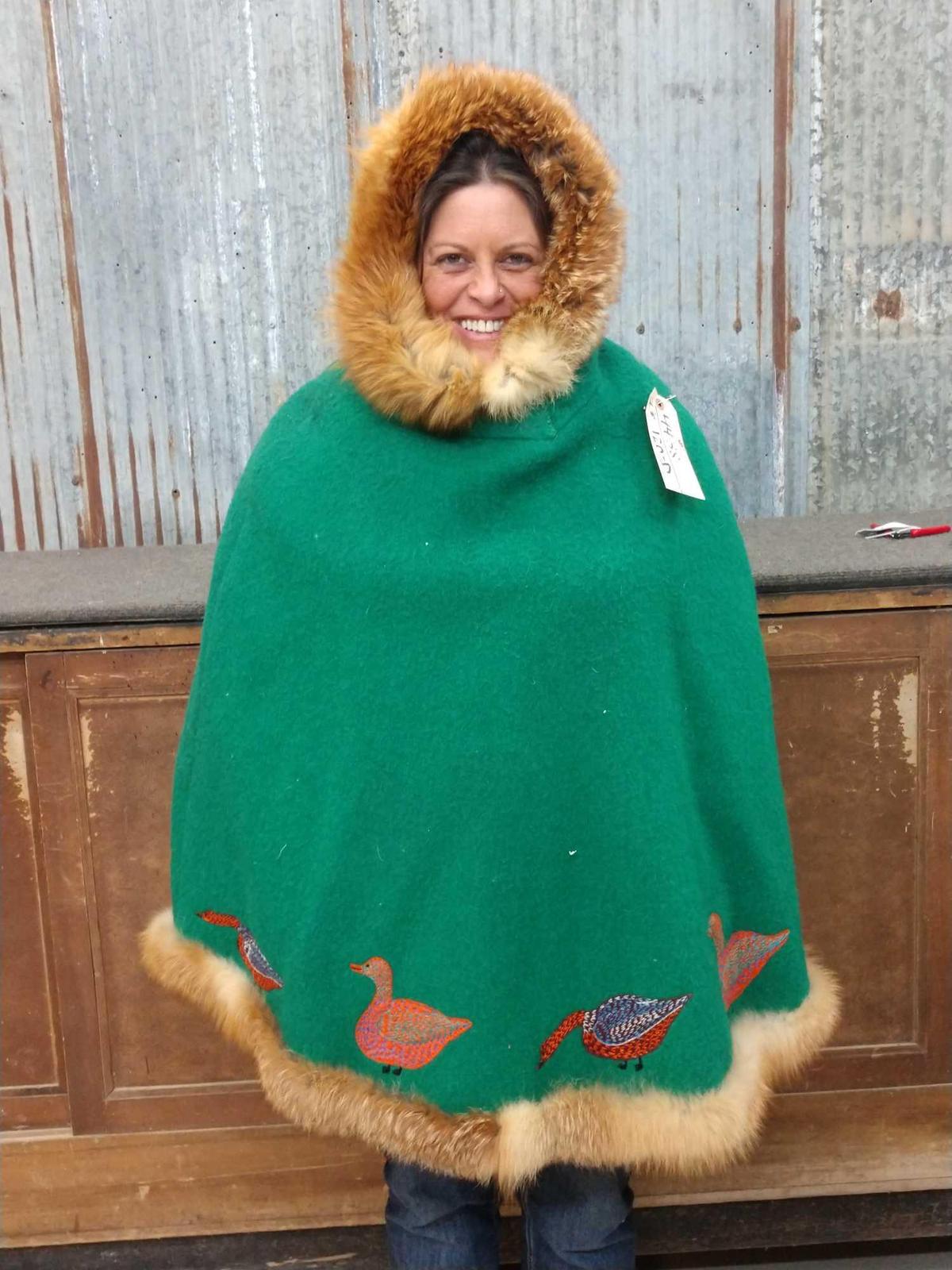 Vintage Inuit Made Wool Poncho With Hood