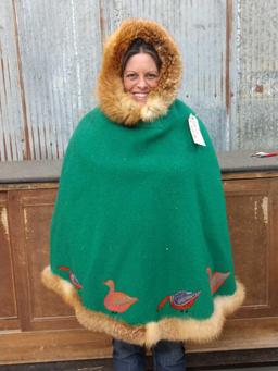 Vintage Inuit Made Wool Poncho With Hood