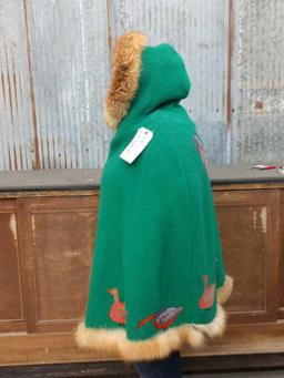 Vintage Inuit Made Wool Poncho With Hood