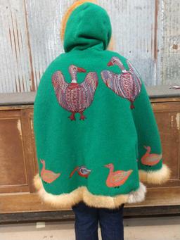 Vintage Inuit Made Wool Poncho With Hood