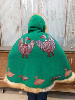 Vintage Inuit Made Wool Poncho With Hood