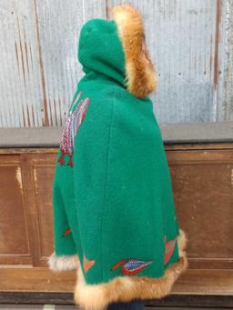Vintage Inuit Made Wool Poncho With Hood