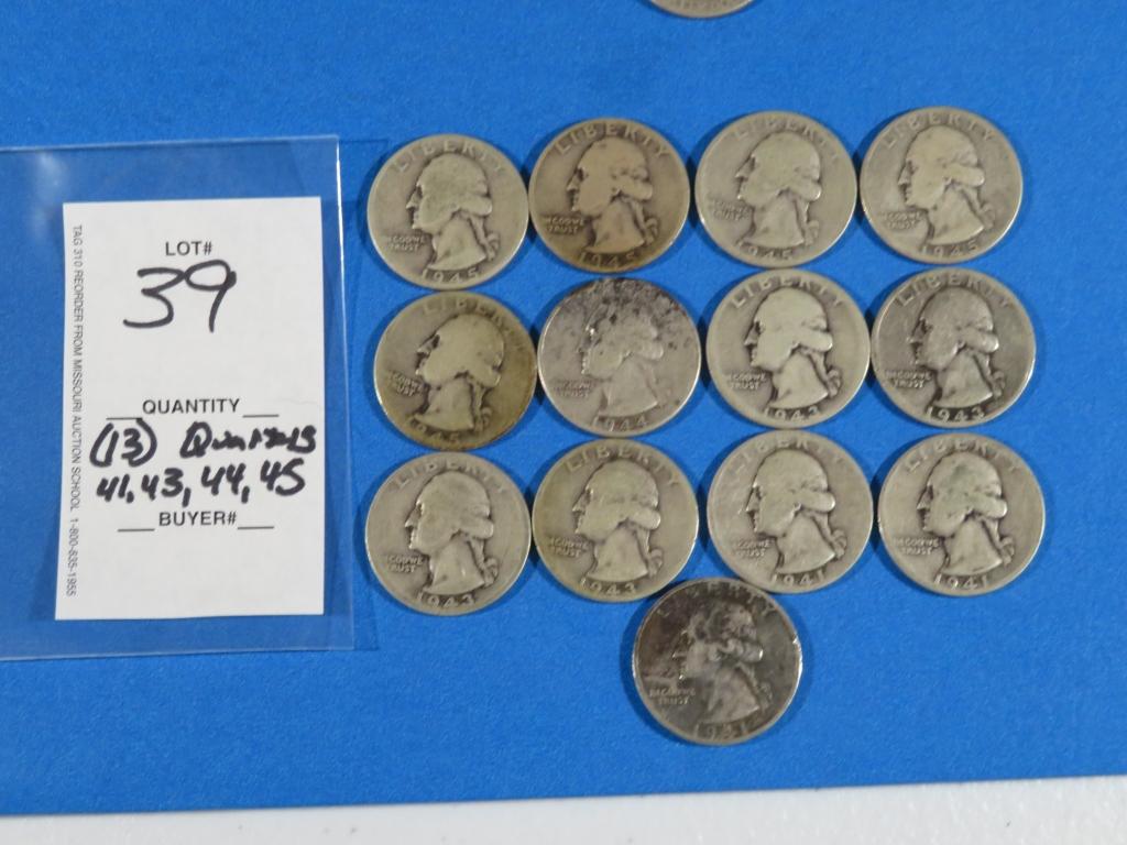 THIRTEEN Silver Quarters 41, 43, 44, 45