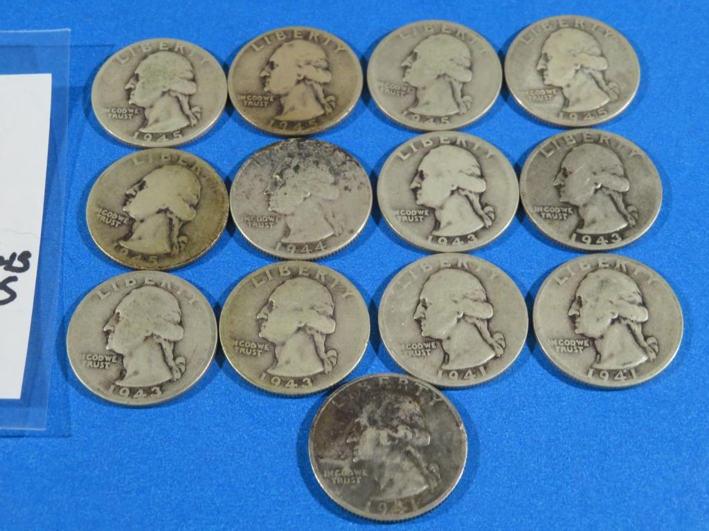 THIRTEEN Silver Quarters 41, 43, 44, 45