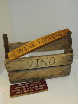 Lot - Rustic Style Wooden Wine Signs & Box