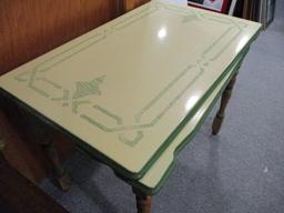 Vintage Yellow & Green Enamel Top Table w/ Slide out Leaves