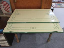 Vintage Yellow & Green Enamel Top Table w/ Slide out Leaves