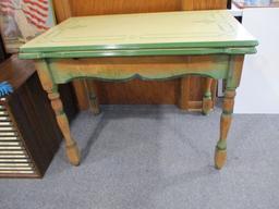 Vintage Yellow & Green Enamel Top Table w/ Slide out Leaves