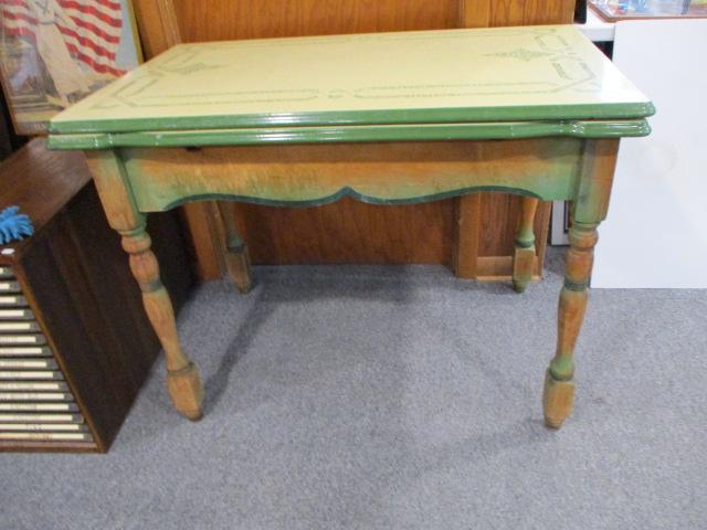 Vintage Yellow & Green Enamel Top Table w/ Slide out Leaves