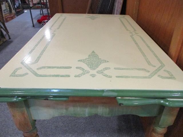 Vintage Yellow & Green Enamel Top Table w/ Slide out Leaves