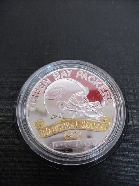 NFL Sterling Silver w/ Gold Engraving Green Bay Packer Official Game Coin