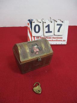 1940's E.J. Kahn Co. Metal Pirates Chest Coin Bank w/ Original Lock