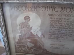 1938 Wisconsin Young People's Reading Award Framed Piece