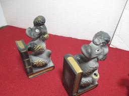 Poodle Book Ends w/ Porcelain Figural Dogs