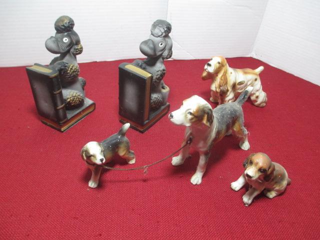 Poodle Book Ends w/ Porcelain Figural Dogs