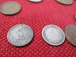 Mixed Foreign Coins + Canadian One Dollar Bill w/ the Late Queen Elizabeth