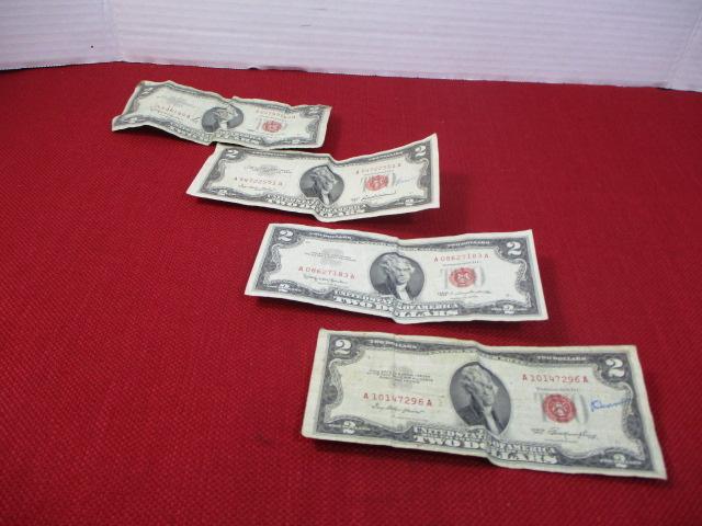 1953/1963 Two Dollar Bills (Red Notes)-Lot of 4