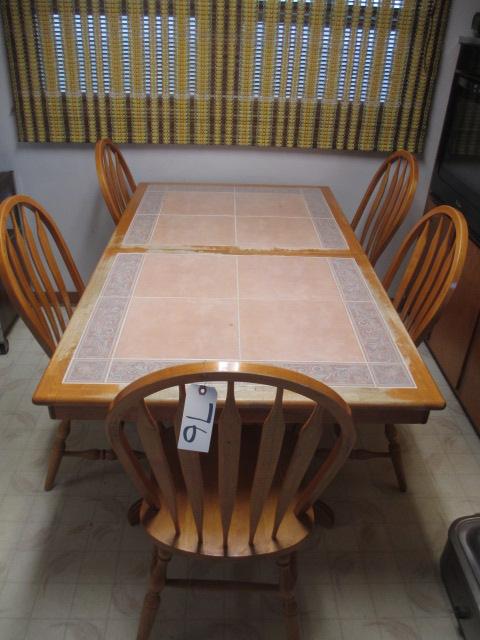 Ceramic Inlay Farmhouse Kitchen Table w/ 6 Chairs