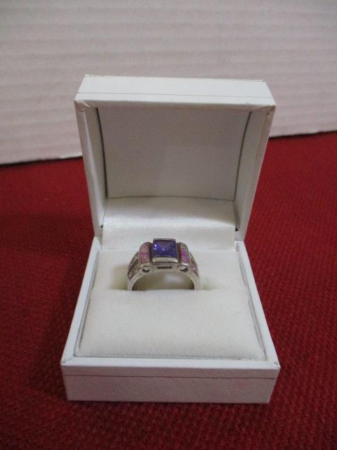 Sterling Silver Amethyst & Diamond Ring