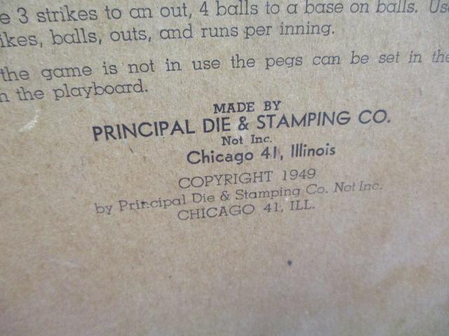 *SPECIAL ITEM-Principle Die & Stamping 1949 Baseball Game